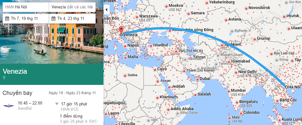 Tham khảo hành trình bay từ Hà Nội đi Venice