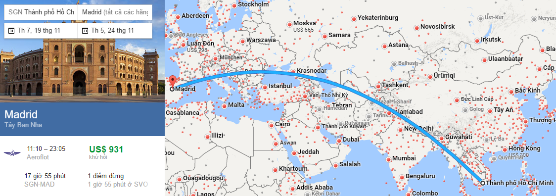 Tham khảo hành trình bay từ TP HCM đến Madrid