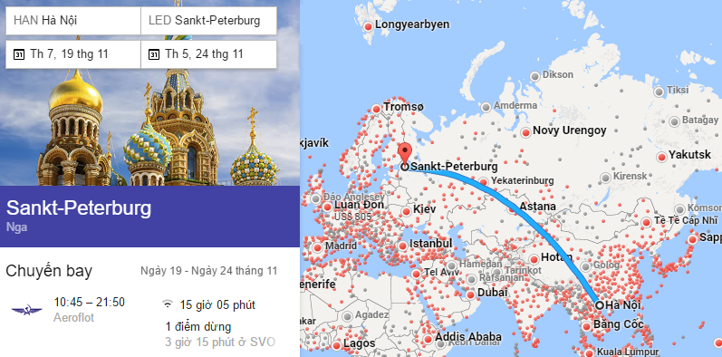 Tham khảo hành trình bay từ Hà Nội đến Saint Petersburg