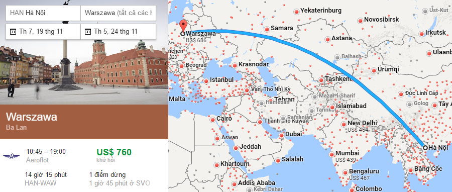 Tham khảo hành trình bay từ Hà Nội đến Warsaw